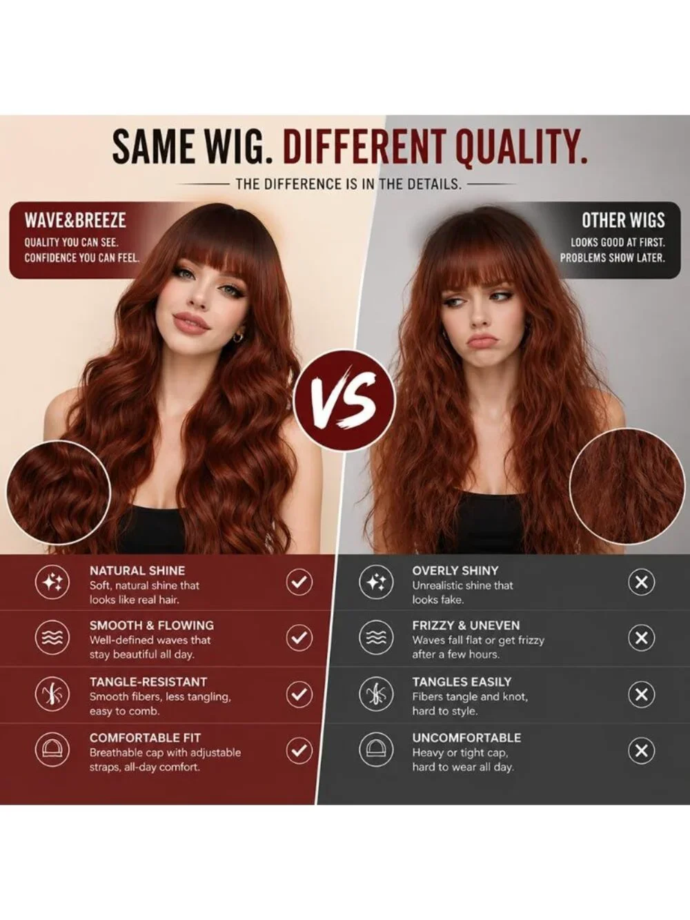 26 Inch Women's Ginger Soft Layered Wavy Curly Hair Wig with Natural Shine
